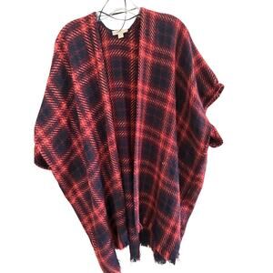 Ann Taylor Loft Poncho Womens M/L Plaid Wrap Ruana Boho Cottage Avant Garde
